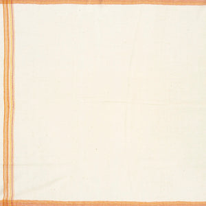 White Handloom Bhujodi Cotton Saree With Yellow Stripes
