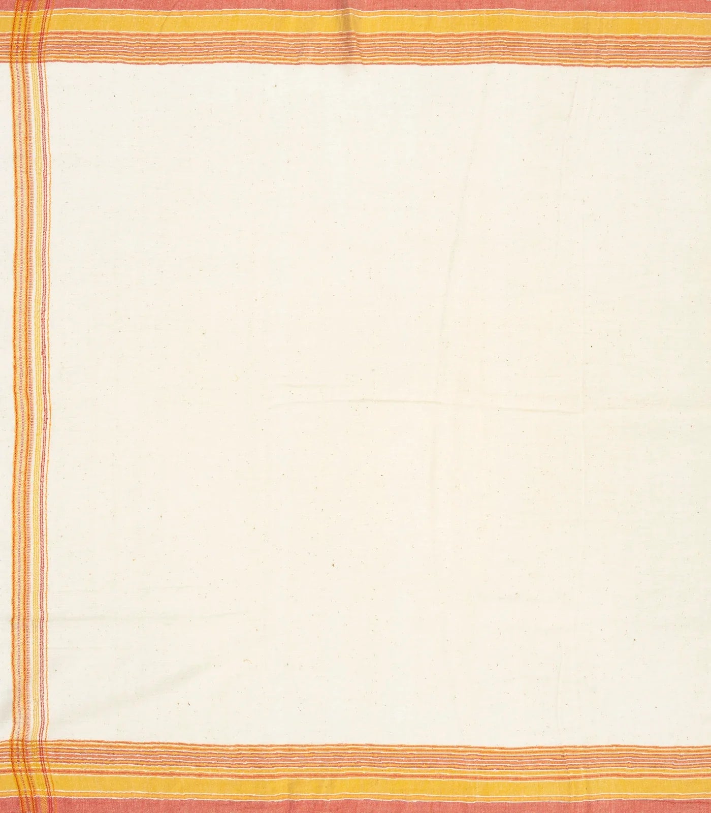 White Handloom Bhujodi Cotton Saree With Yellow Stripes