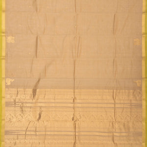 Taupe Handloom Kanchi Cotton Saree With Annam Buttas & Green Border.