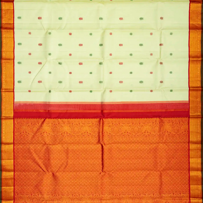 Mint Green Handloom Kanchipuram Korvai Silk Saree With Gandaberunda Buttas