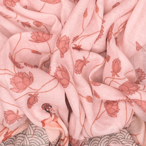 Bubblegum Pink Handloom Linen Saree With Printed Cow Motifs