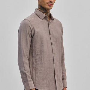 Light Brown Slim Fit Linen Shirt