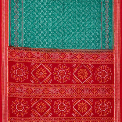 Cyan Handloom Orissa Cotton Saree With Tie & Dye Floral Motifs