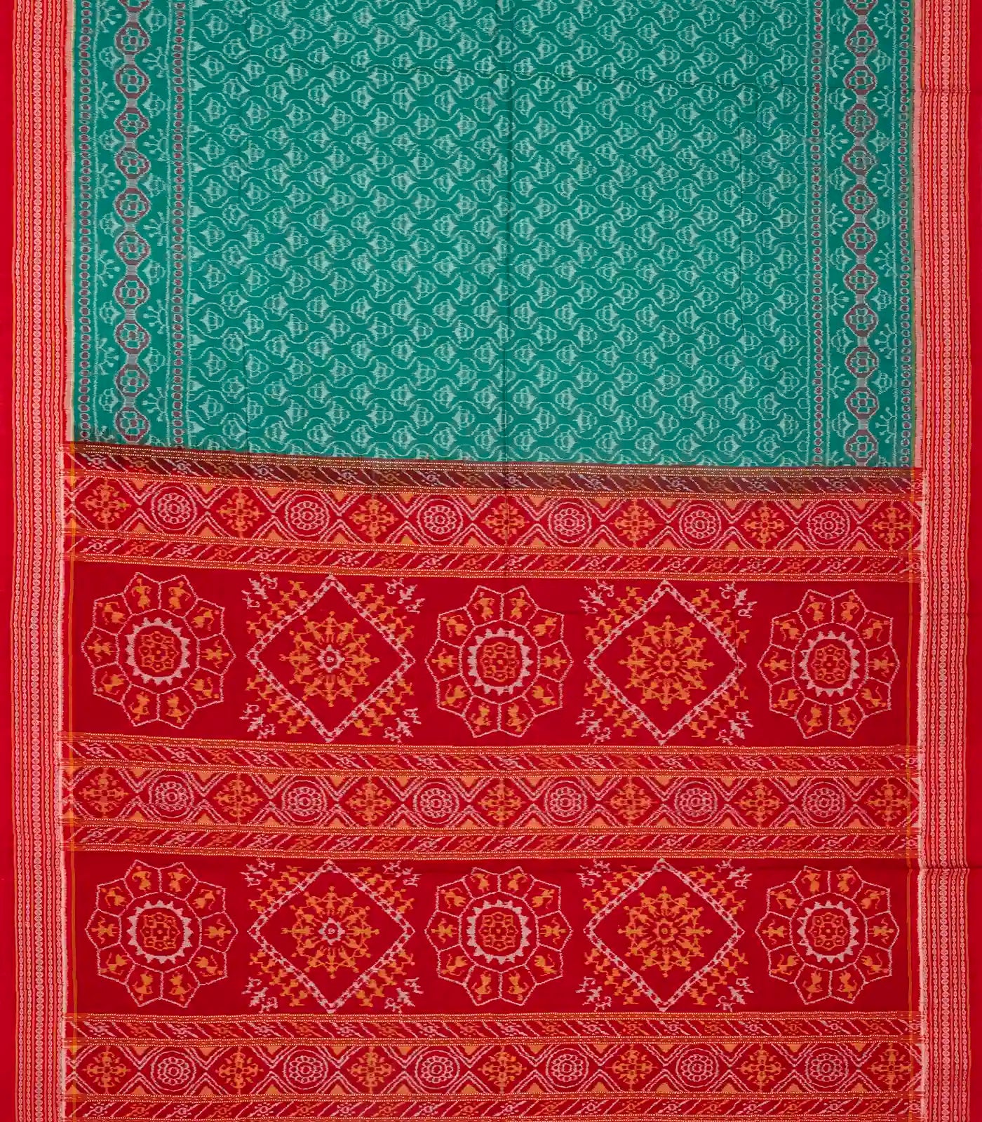 Cyan Handloom Orissa Cotton Saree With Tie & Dye Floral Motifs