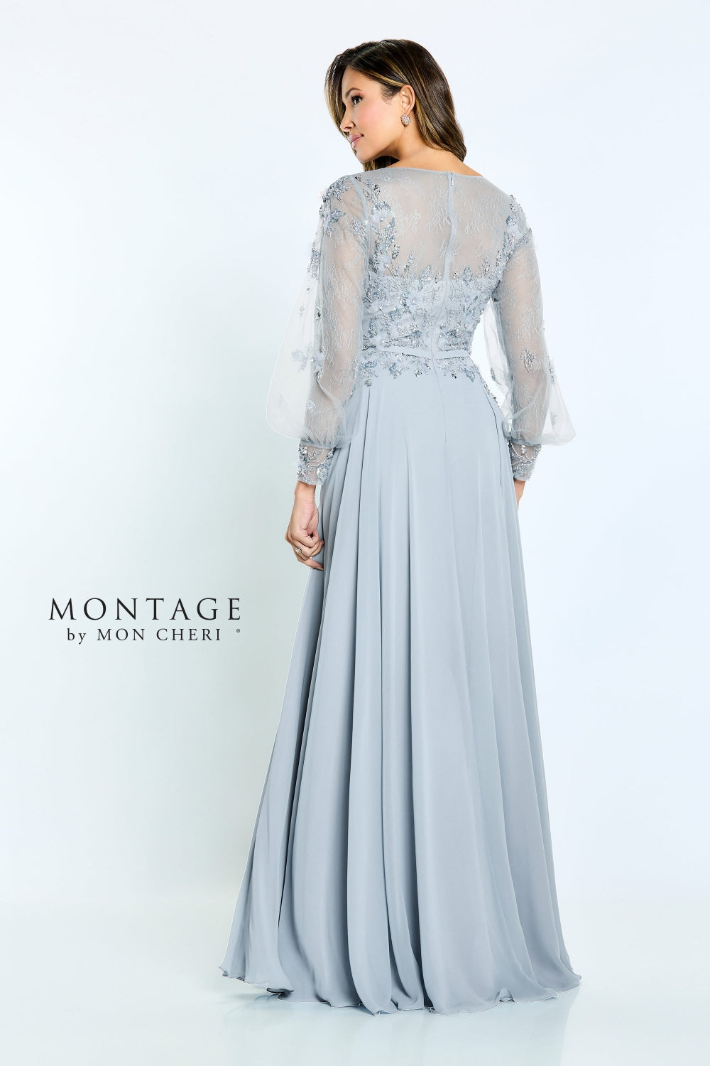 Montage M505 A Line Beaded Formal Long Sleeve Evening Dress