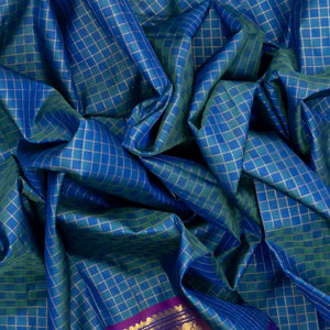 Blue Handloom Kanchipuram Silk Saree With Payadi Checks