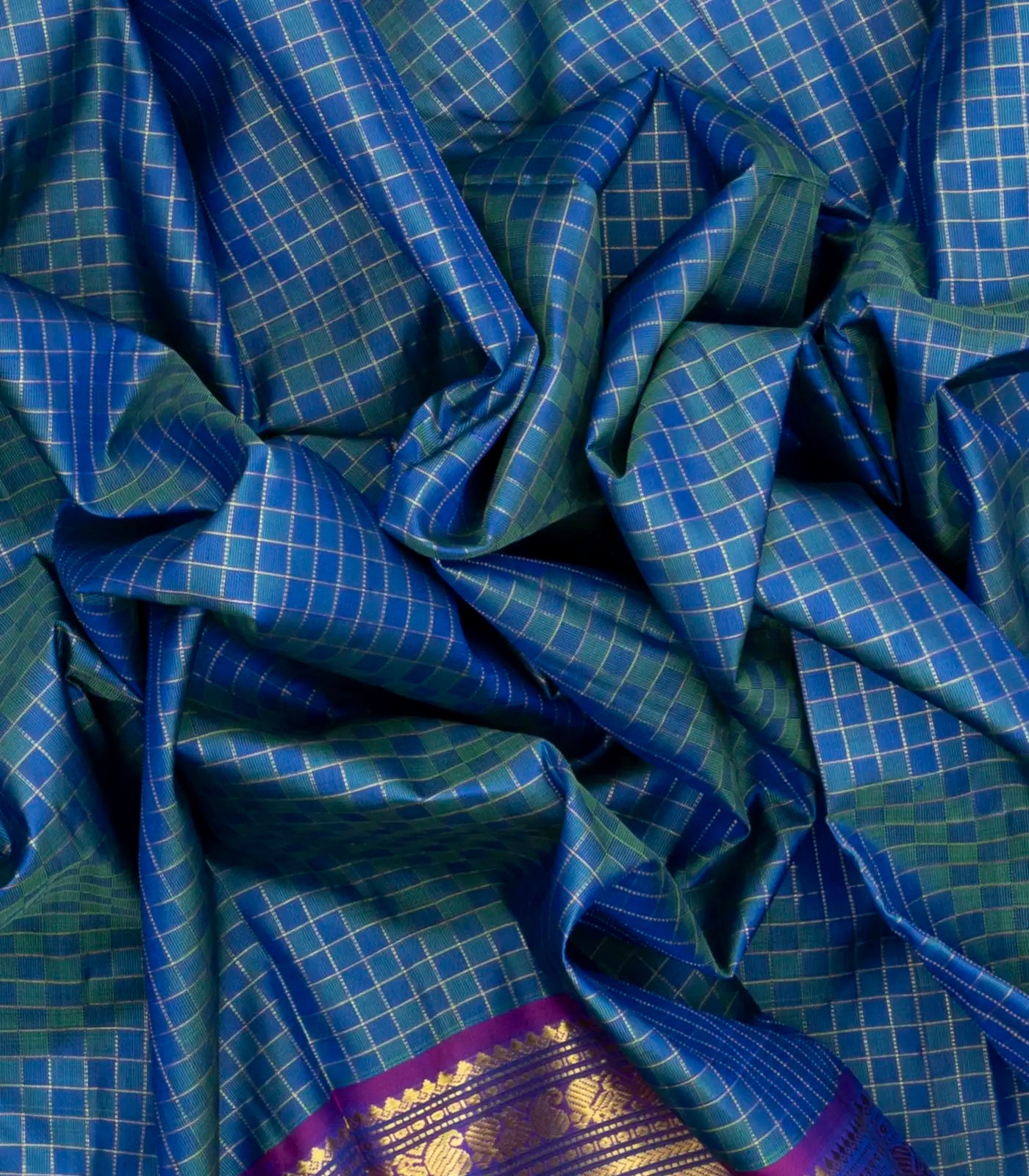 Blue Handloom Kanchipuram Silk Saree With Payadi Checks