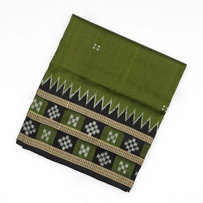 Leafy Green Handloom Orissa Silk Saree With Button Buttas