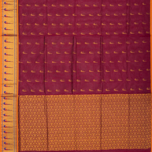 Maroon Venkatagiri Cotton Saree With Muniya Motifs