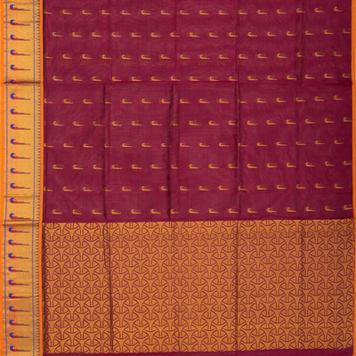 Maroon Venkatagiri Cotton Saree With Muniya Motifs