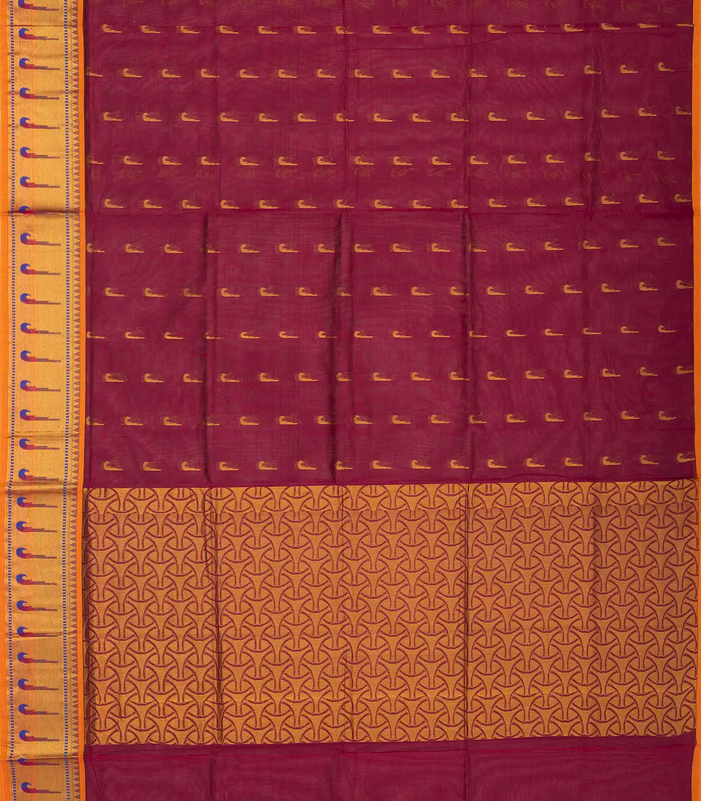 Maroon Venkatagiri Cotton Saree With Muniya Motifs