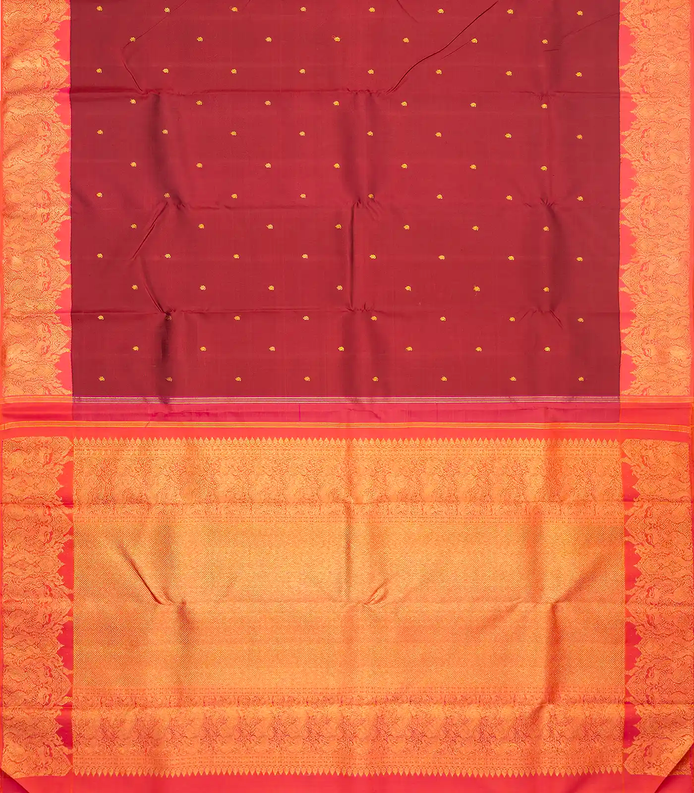 Maroon Handloom Kanchipuram Korvai Silk Saree With Mango Motifs