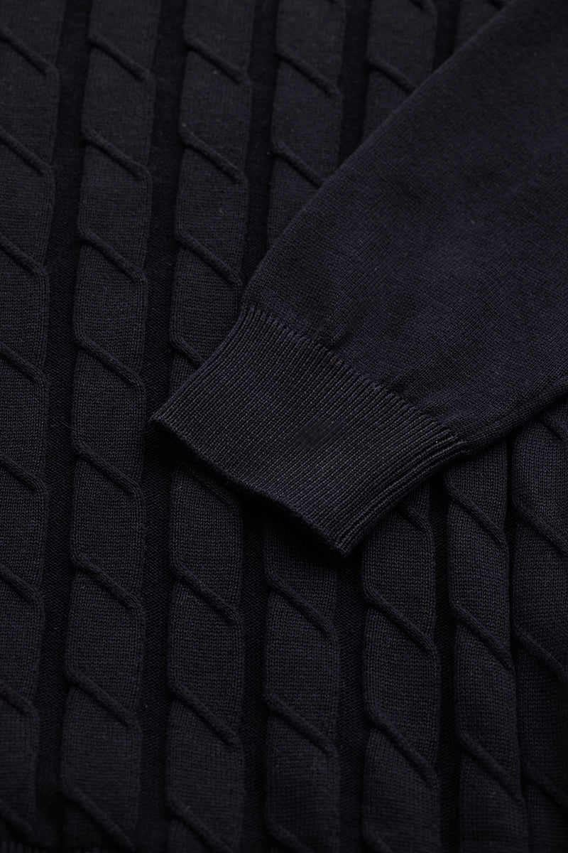 Black Zipper Knitted Polo T-Shirt