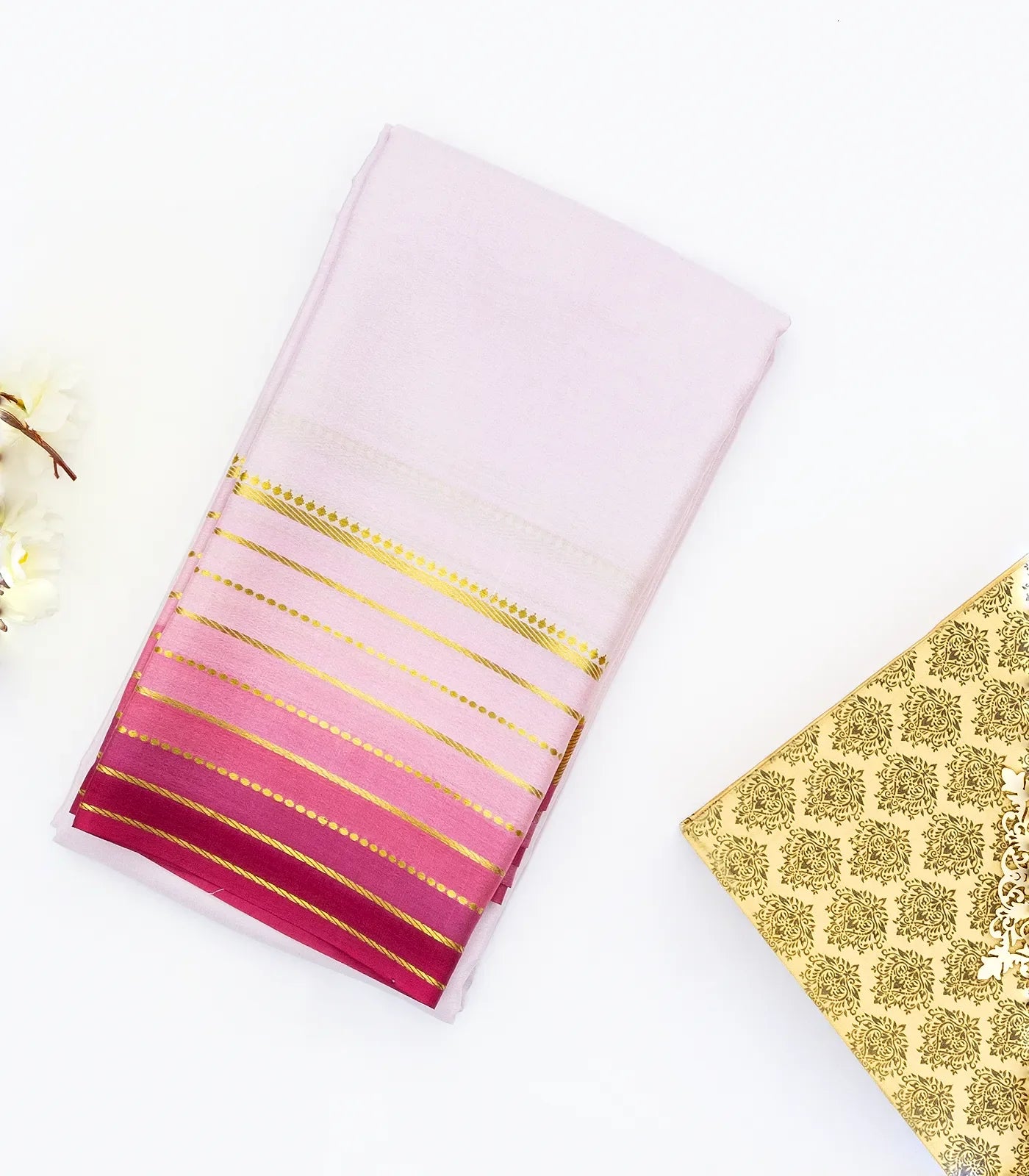 Lavender Mysore Plain Crepe Silk Saree With Contrast Pink Border