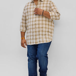 Beige Checks Linen Blend Shirt
