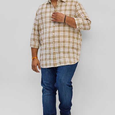 Beige Checks Linen Blend Shirt