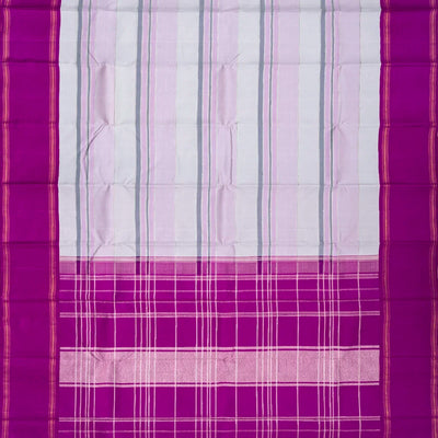 Grey Handloom Kanchipuram Korvai Silk Saree With Stripes