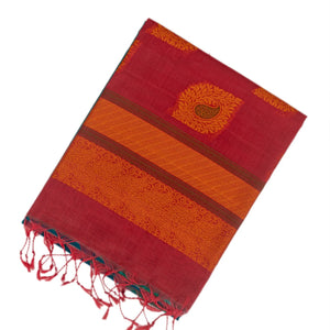 Cyan Handloom Kora Silk Cotton Saree With Floral Motifs