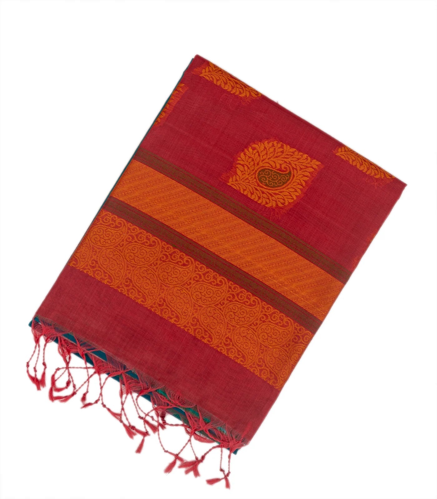 Cyan Handloom Kora Silk Cotton Saree With Floral Motifs