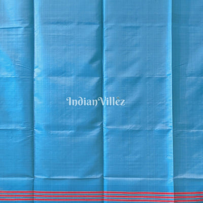 Peach with Sky Blue Handwoven Soft Silk Saree