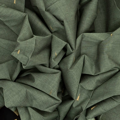 Shadow Green Handloom Kanchi Cotton Saree With Tree Buttas & Black Border