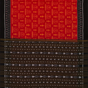 Red Handloom Orissa Cotton Saree With Tie & Dye Flower Motifs
