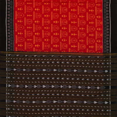 Red Handloom Orissa Cotton Saree With Tie & Dye Flower Motifs