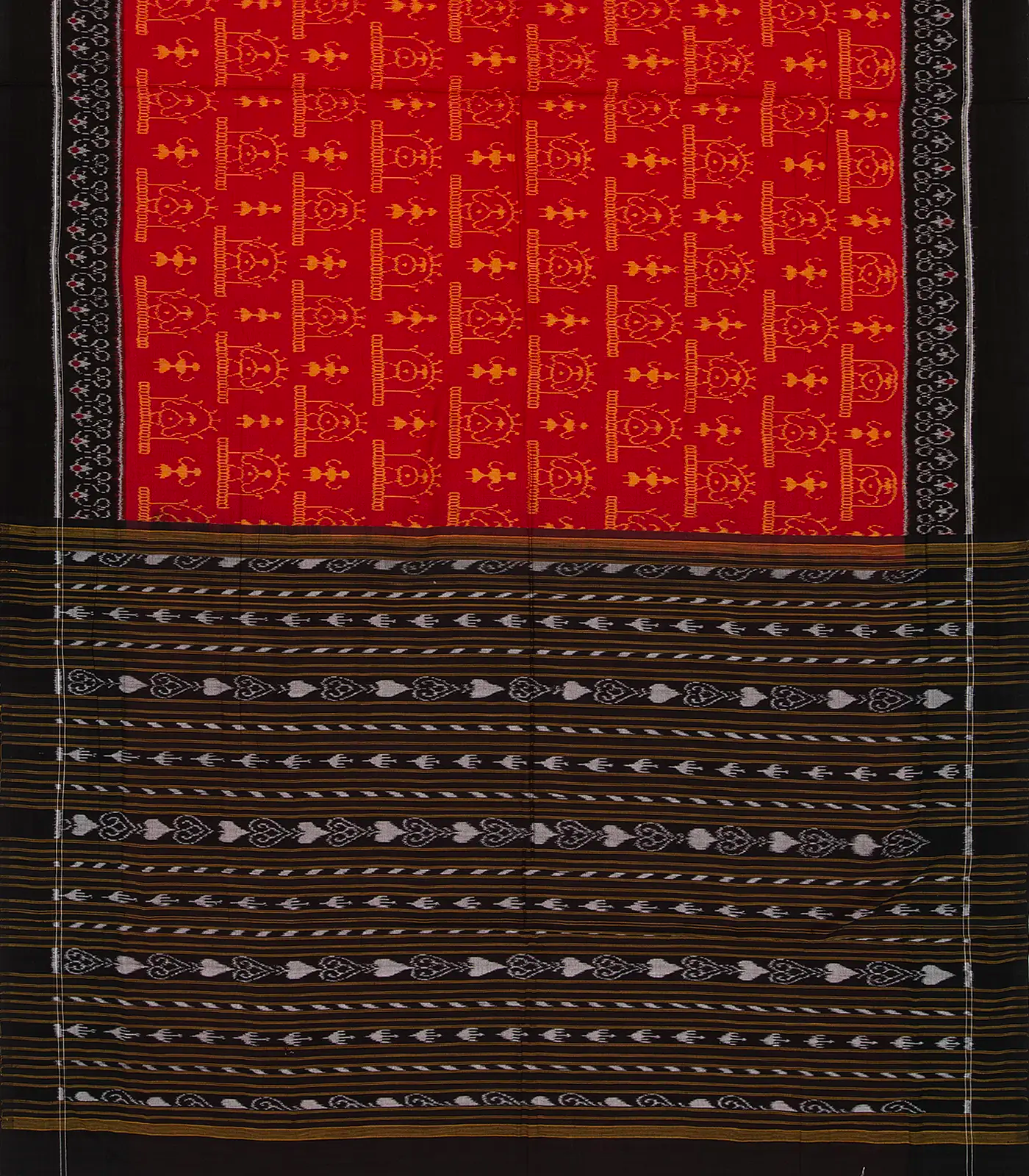 Red Handloom Orissa Cotton Saree With Tie & Dye Flower Motifs