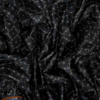 Black Handloom Tussar Silk Saree Printed With Jaal Motifs