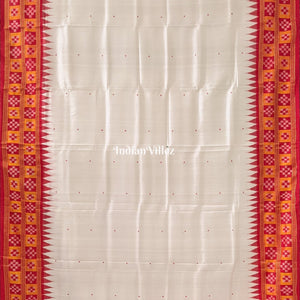 White Red Border Pasapali Odisha Ikat Khadua Silk Saree