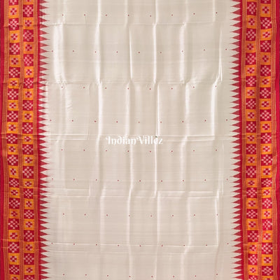 White Red Border Pasapali Odisha Ikat Khadua Silk Saree