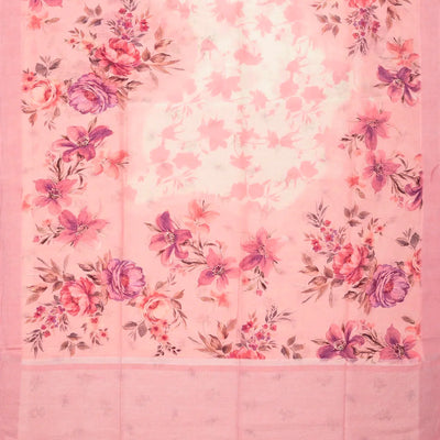 Baby Pink Handloom Linen Saree With Printed Floral Motifs