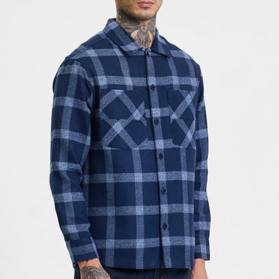 Navy Checks Relaxed Fit Overshirt