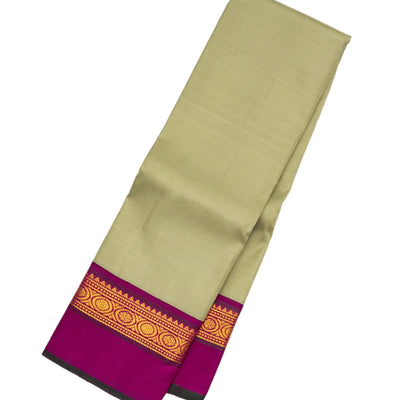 Cardamom Green Handloom Kanchipuram Korvai Silk Saree With Violet Border