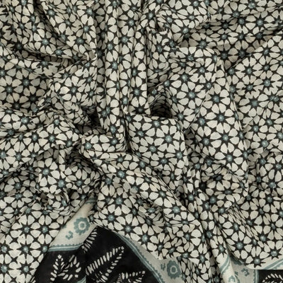 White Woven Jaipur Cotton Saree And Printed Floral Motifs