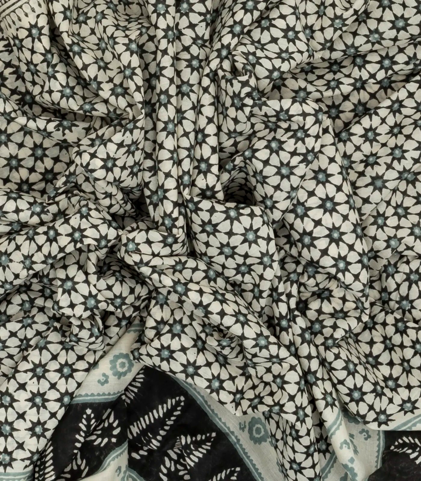 White Woven Jaipur Cotton Saree And Printed Floral Motifs