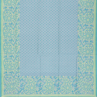 Light Blue Handwoven Banarasi Silk Cotton Saree With Floral Motifs