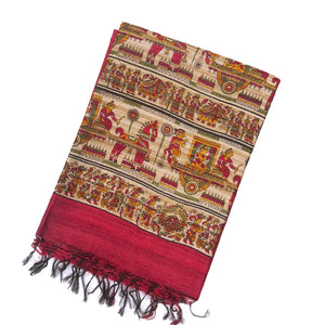 Red Handwoven Dupion Silk Saree With Printed Pallu