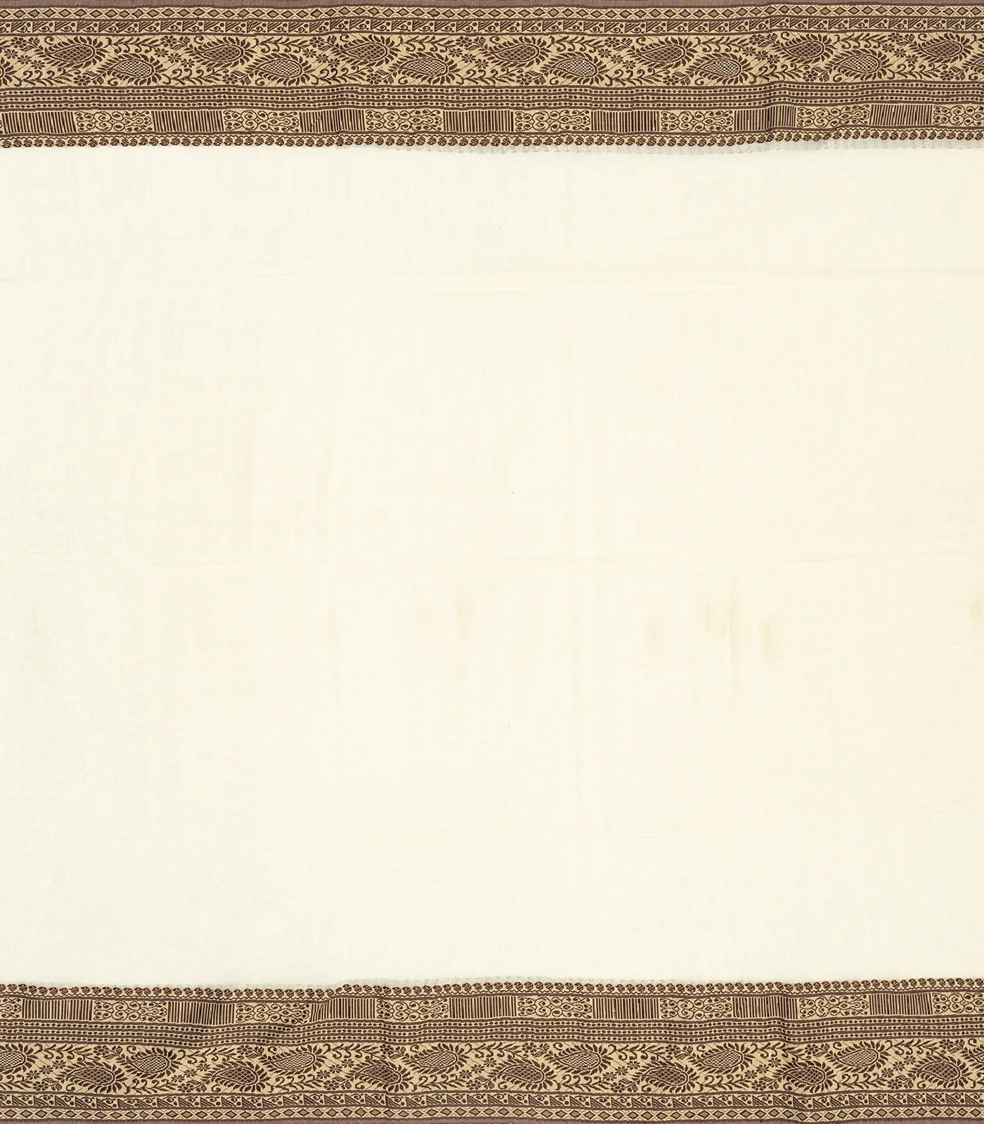 Off White Bengal Cotton Saree With Mango Motifs  In Border