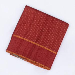 Red Handloom Tussar Silk Saree With Embroidered Stripes