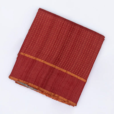 Red Handloom Tussar Silk Saree With Embroidered Stripes