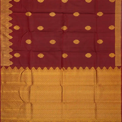 Maroon Handloom Kanchipuram Silk Saree With Bird Buttas