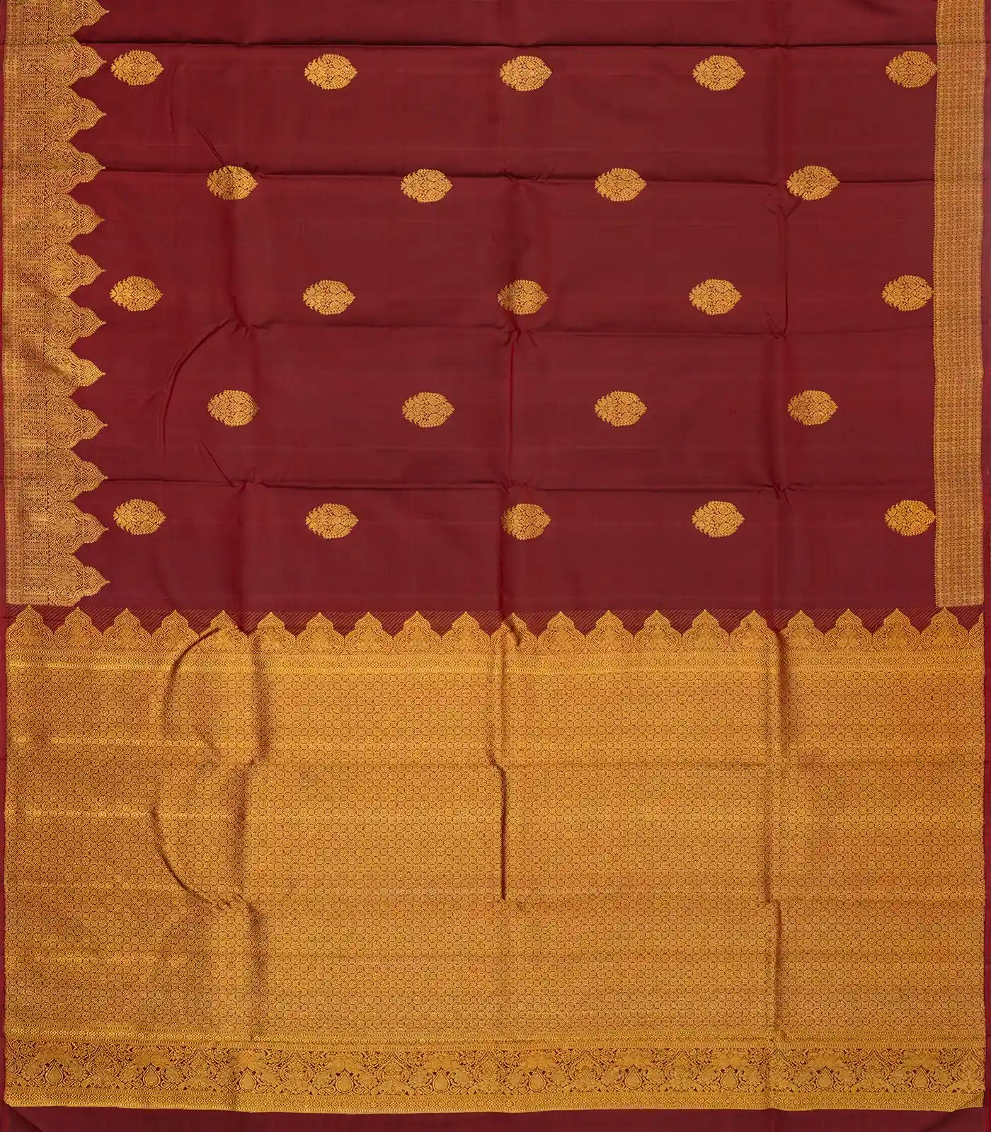 Maroon Handloom Kanchipuram Silk Saree With Bird Buttas