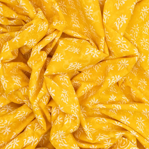 Yellow Woven Jaipur Cotton Saree Printed With Floral Motifs