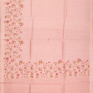 Dusty Pink Handwoven Linen Saree Printed With Floral Motifs In Border