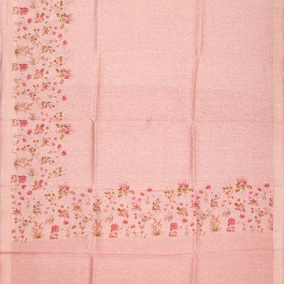 Dusty Pink Handwoven Linen Saree Printed With Floral Motifs In Border