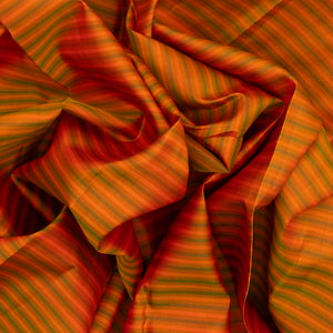Orange Handloom Kanchipuram Silk Saree With Green Stripes