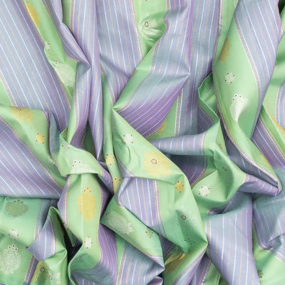 Grey Handloom Kanchipuram Silk Saree With Meena Floral Motifs