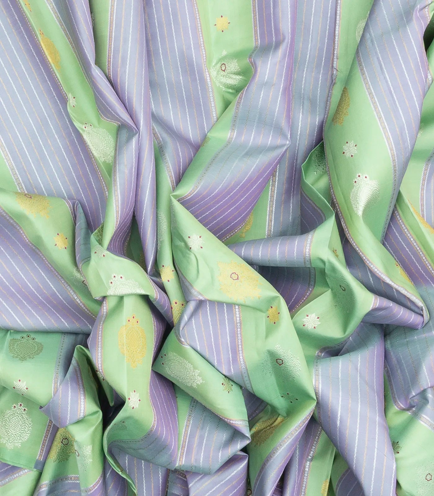 Grey Handloom Kanchipuram Silk Saree With Meena Floral Motifs