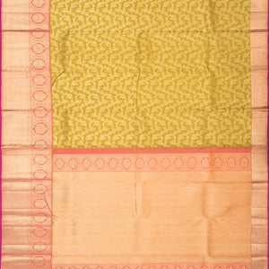 Mustard Handloom Kanchipuram Korvai Silk Saree With Floral Vine Motifs